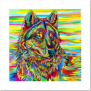 Psychedelic Rainbow Wolf Posters and Art